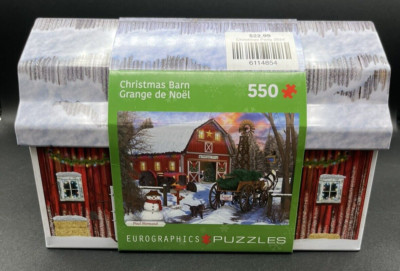 Brand New Eurographics Puzzle 550 Piece Christmas Barn with Metal Tin ...