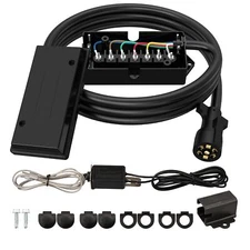 7 Way 8 Foot Trailer Cord With 7 Gang Junction Box Kitinclude 12v Breakaway Swit