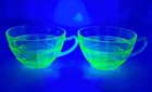 Lot of 2 HTF HOCKING RING/ BANDED RINGS GREEN DEPRESSION GLASS CUPS EUC