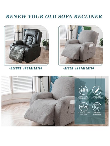 Waterproof Recliner Slipcovers Leaf Jacquard Recliner Chair Covers Stretch - Picture 46 of 47