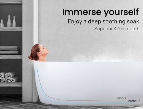 Bathtub 1600x800x580 Freestanding Bath Tub Acrylic Matte White 1600 Oval Free - Picture 6 of 12
