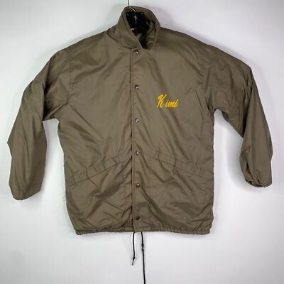 Vintage Wooden Nickel Johnsburg ILL Adult Size Small Brown Kimi Satin Jacket