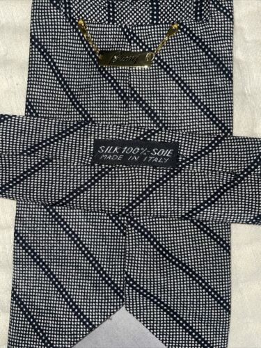 BRIONI Krawatte 56 x 3,75 GRAU schwarz Streifen HANDGEMACHT Seide Italy Made Büro - Bild 3 von 15