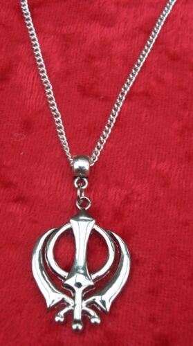 Collier pendentif Khanda 18" ou 24 pouces symbole sikh emblème sikhisme Deg Teg Fateh - Photo 3 sur 6