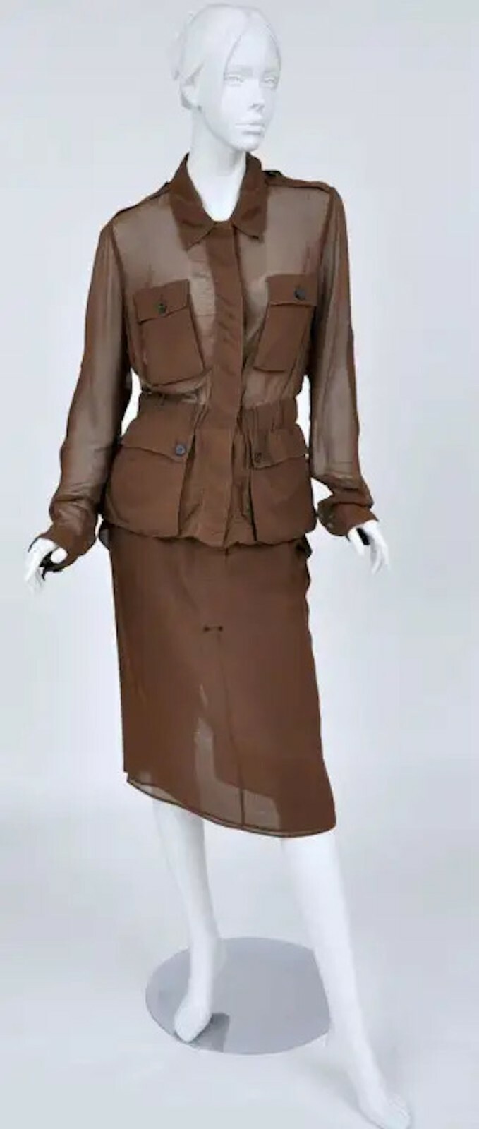 S S 2002 tuta safari in seta vintage Tom Ford per Yves Saint Laurent cognac