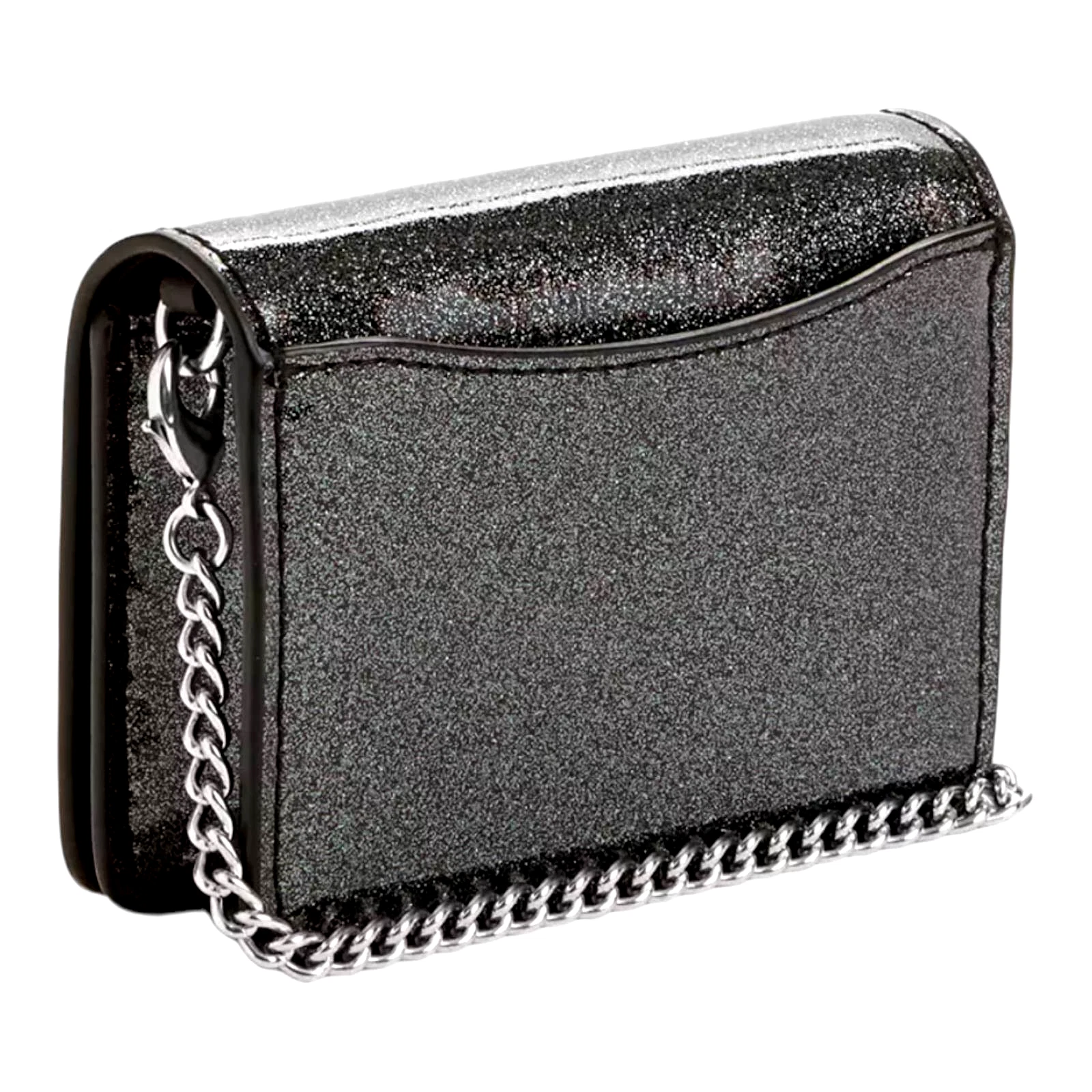 NUOVO MINI PORTAFOGLIO COACH A CATENA Gunmetal Glitter Pelle Patinata Argento Grigio + SCATOLA