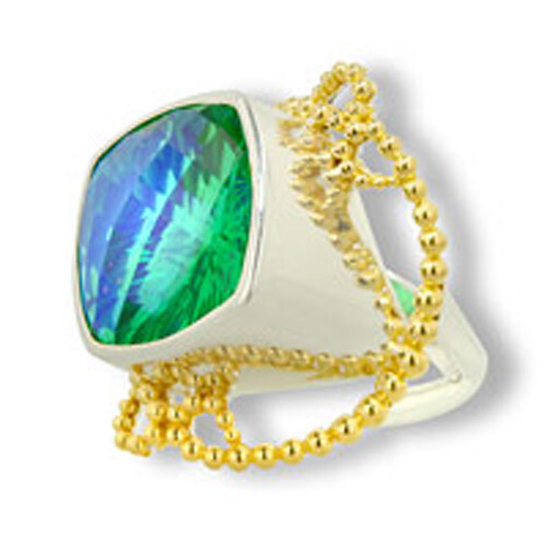 Offerings Sajen Sterling Silver Caribbean Quartz Ring With Vermeil Beads Size 8 - Picture 2 of 2