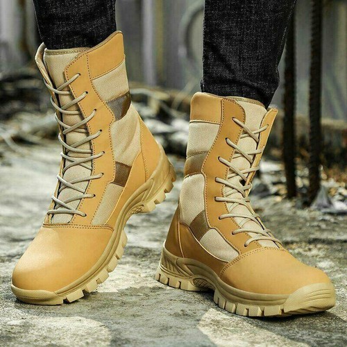 Botas Militares Tácticas De Cuero Para Hombre Zapatos Alto De Combate De  Trabajo | eBay