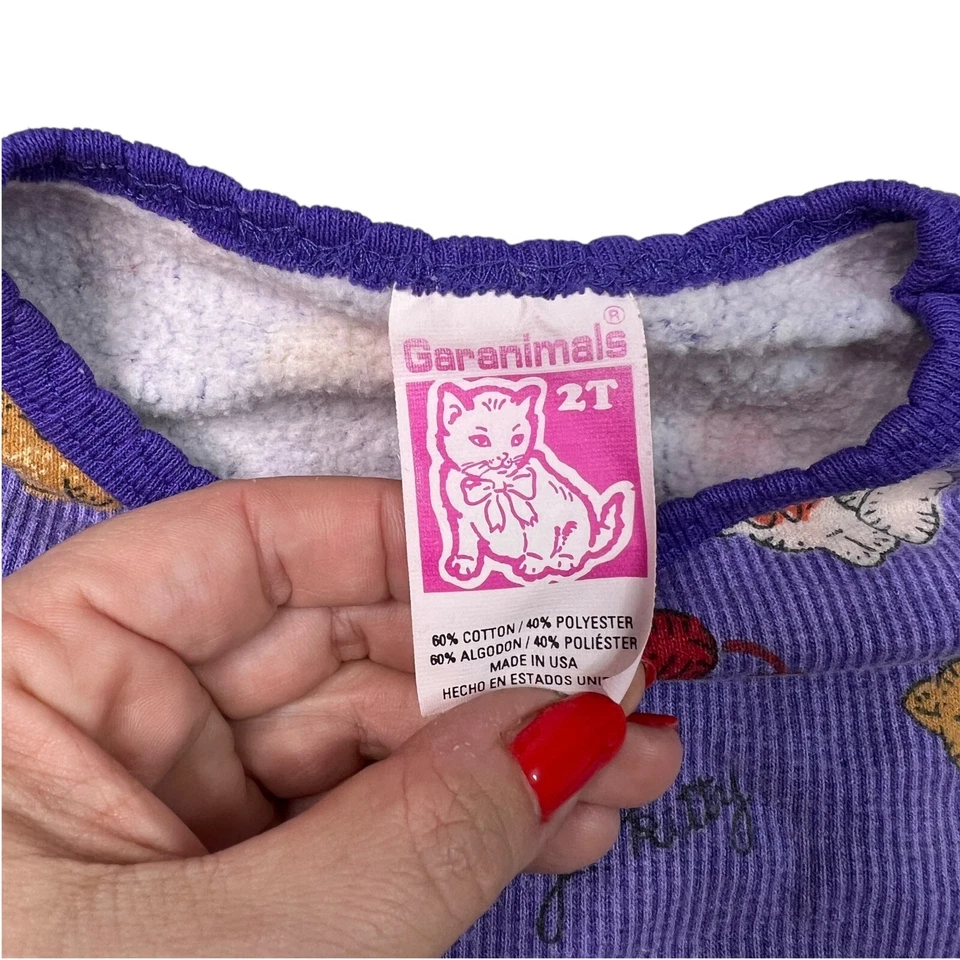 Vintage 80s AOP Cat Yarn Garanimals Lightweight Sweatshirt Purple Toddler 2T - Image 4 of 4