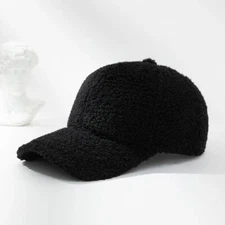 Black Cozy Sherpa Fleece Baseball Cap Winter Warm Soft Hat Adjustable Unisex
