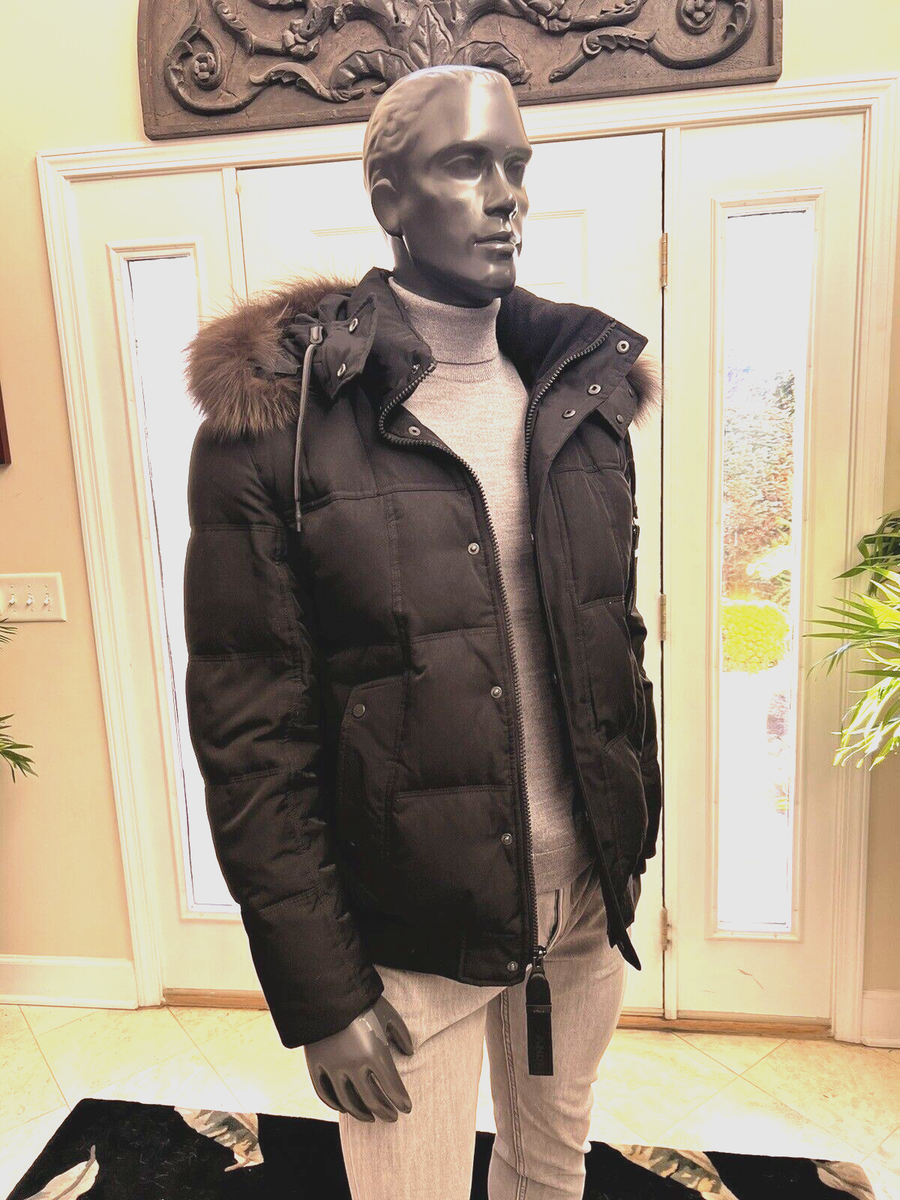 ANDREW MARC MEN'S BENNETT PUFFER BOMBER JACKET WITH FUR TRIM IN