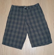 Vtg LOST ENTERPRISES Plaid Gray Navy Board Shorts Skate Surf Trunks 34