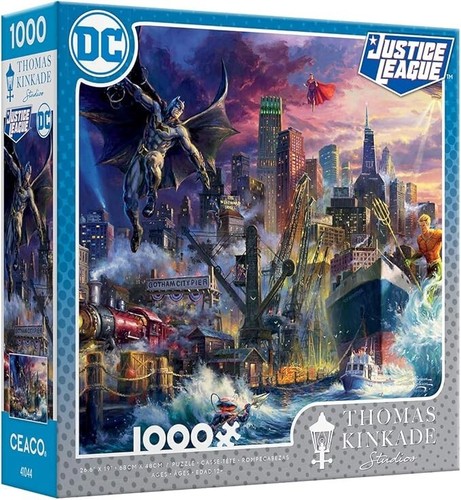 Thomas Kinkade 1000 Pc Puzzle DC Comics Batman Justice League Showdown At Pier - Picture 3 of 6