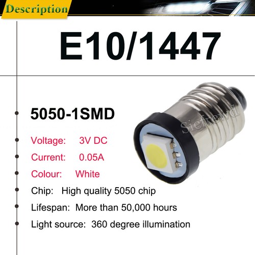 3V 3 Volt DC E10 1447 LED Screw Bulb Replacment Flashlight Torches Lamp 7 Colors - Picture 2 of 8