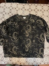 Vtg 80s Plus Sz Black Gold Metallic Woven V Neck Sweater 56"Bust Sue Brett Ward