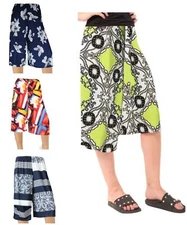 Womens 3/4 Cropped Printed Style Ladies Plazzo Wide Leg Culottes Trouser UK 8-26