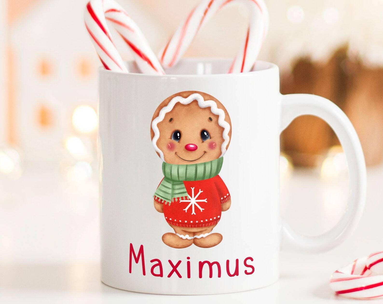 Personalized Kids Hot Cocoa Mug with Gingerbread Marshmallow Stocking Stuffer  