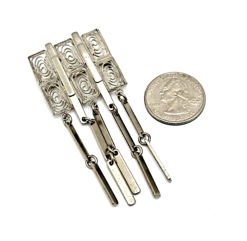 Vintage Art Deco Filigree Brooch Silver Tone Dangles Pin Mid Century MCM 3" - Picture 8 of 8