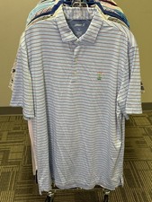 NWT MEN'S JOHNNIE-O POLO, SIZE: L, COLOR: LIGHT BLUE/PINK STRIPED M10.26