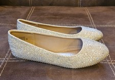 SOLE-SHINE Gold Rhinestone Glitter Ballet Flats Women's Slip On Comfort