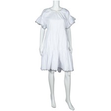 ULLA JOHNSON White Cotton Tiered Knee Length Dress Size XS