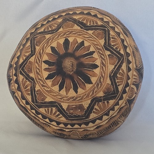 Handmade Brown Carved Decorative Art Gourd with Lid Unique Home Decor Accent