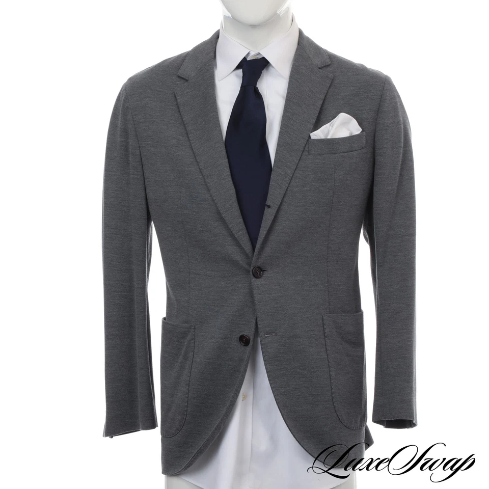 #1 MENSWEAR Brunello Cucinelli Made in Italy 60% SILK Smoke Grey Knit Jacket 54 - Image 2 of 4