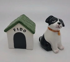 CLAY ART Fido the Dog with Doghouse Ceramic Salt & Pepper Shaker Set Never Used 