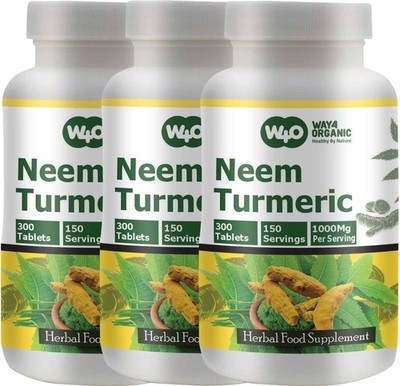 Neem Turmeric Capsules   300 Tablets, 1000mg, Equal Ratio, 150 Servings (3 Pack)