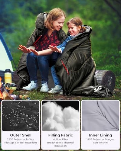 0 Grad tragbarer Schlafsack für Erwachsene & Kinder - begehbar mit Arm schwarz - Bild 5 von 8