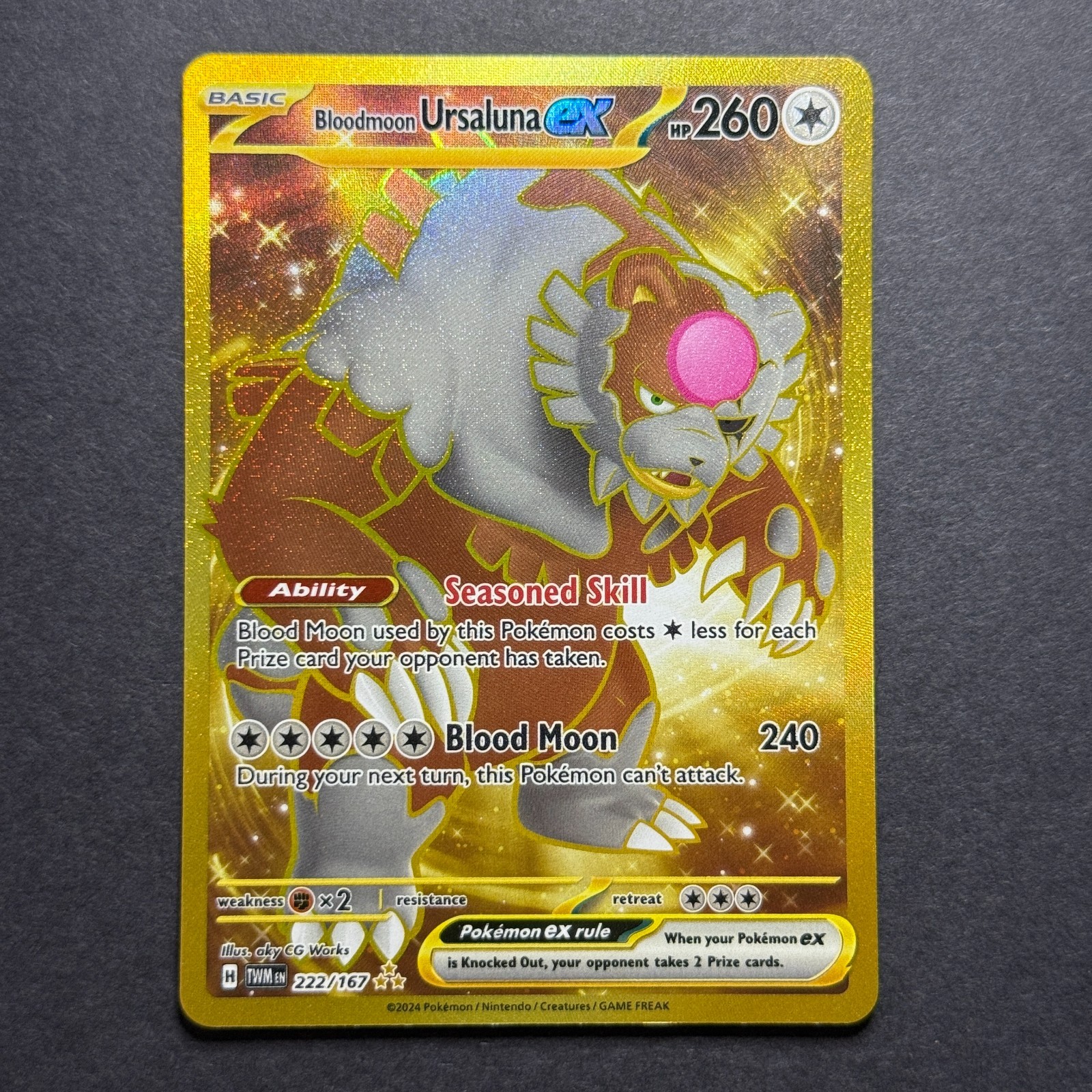 Pokemon Bloodmoon Ursaluna ex Hyper Rare Gold Sv06: Twilight Masquerades 222/167