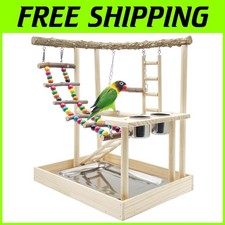 Natural Wood Parrot Stand - Colorful Bird Play Gym