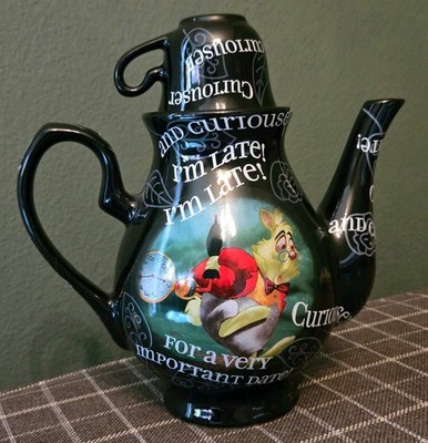 Disney Parks Alice in Wonderland Mad Hatter Rabbit I'm Late Teapot Retired RARE