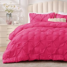Comforter Set Queen 88 x88 3 Pieces Hot Pink Boho Pintuck BEDELITE Lightweight