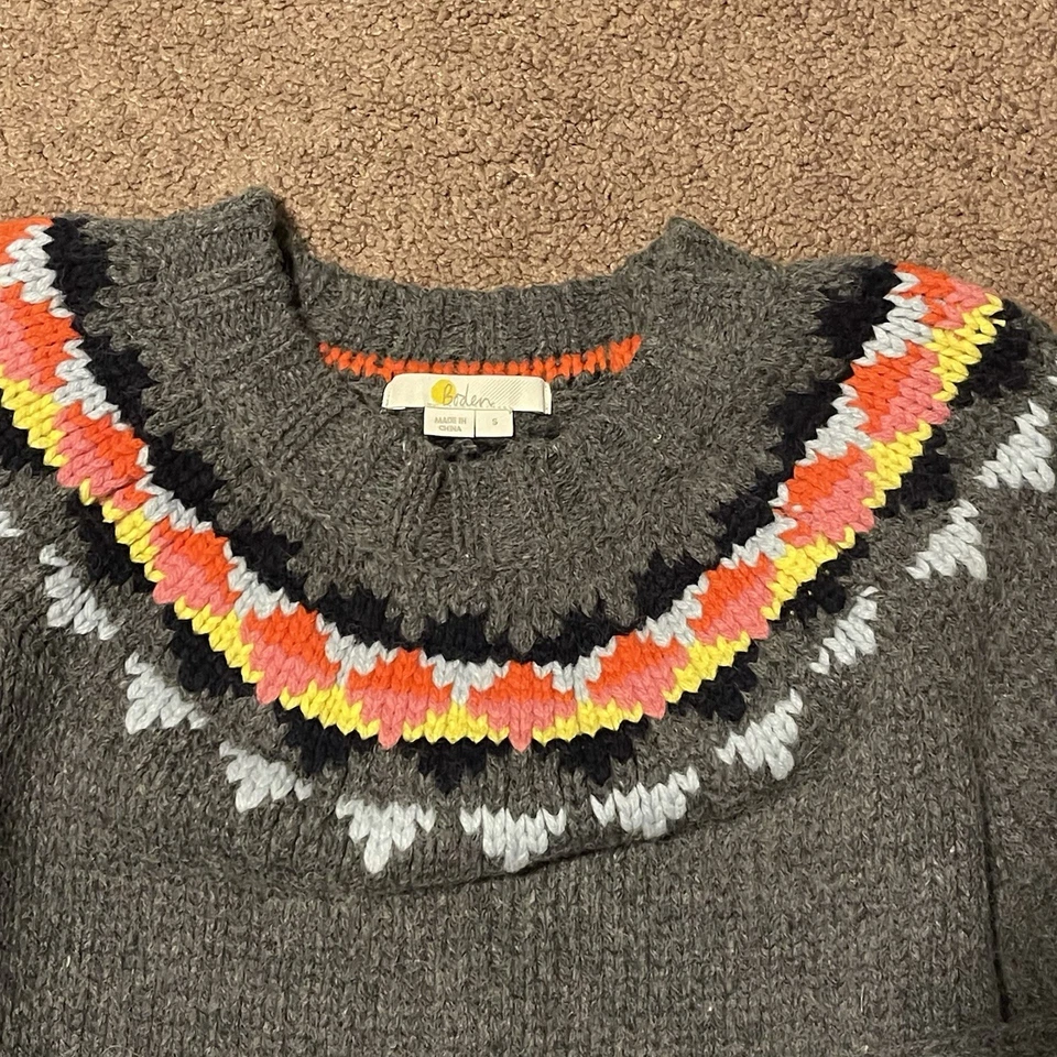 Boden Womens Cordelia Fair Isle Gray Sweater Small Knitted Wool Alpaca Nordic - Image 2 of 4