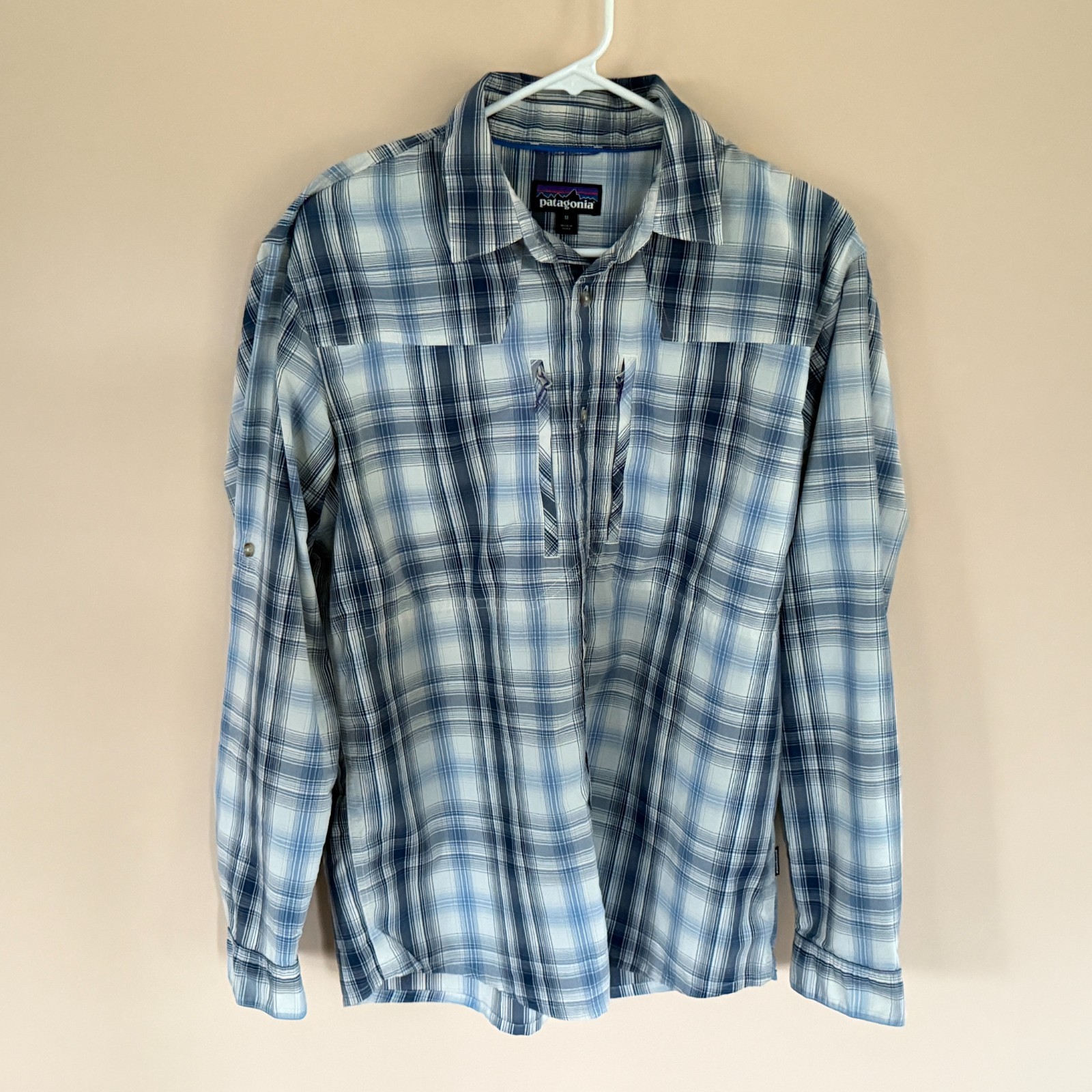 Patagonia Fitz Roy Summer Guide Shirt Blue Plaid Button Down Shirt Medium M