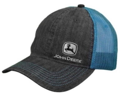 #ad John Deer Trucker Hat LP 73334 Chambray Black W Teal Mesh NWT $15.99