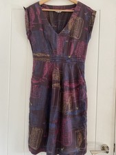 White Stuff Purple Artisan Boho Festival V Neck Dress with Pockets Size 8 10 VGC