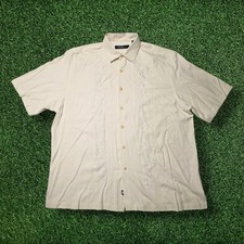 Nat Nast Silk Bowling Camp Shirt Mens XL Off-White Embroidered Short Sleeve EUC