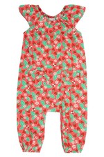 Frugi Girls Navy Playsuits - Bodhi Playsuit - Ditsy Strawberries