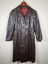 Vintage Women  s Brown Leather Jacket Long Medium No Belt
