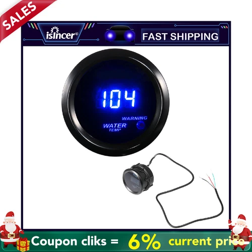 Car Black 2" 52mm Blue Digital LED Electronic Water Temp Temperature Gauge USA