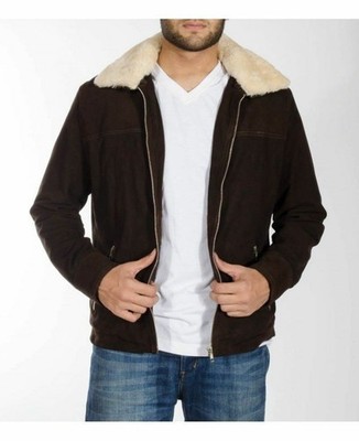 Rick Grimes The Walking Dead Season 4 Suede Leather Jacket with Fur Collar   Bro