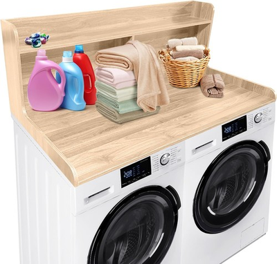 #ad Washer Dryer Countertop Double Shelf Laundry Room Organizer with Raised Edges $107.26