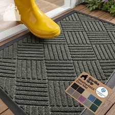 GORILLA GRIP WeatherMAX Door Mat, Indoor Outdoor Use, 29x17 Gray Diamond