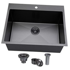 22x18 Inch Black Drop In Kitchen Sink - Single 22x18 Inch Gunmetal Black
