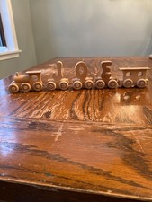 Vintage Wooden Train Set Spelling "JOE" Or "JJ" With Attached Cars  Natural Fin