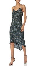 BCBGeneration Dress Womens L Blue Leopard Print Slim Satin Racerback Midi New