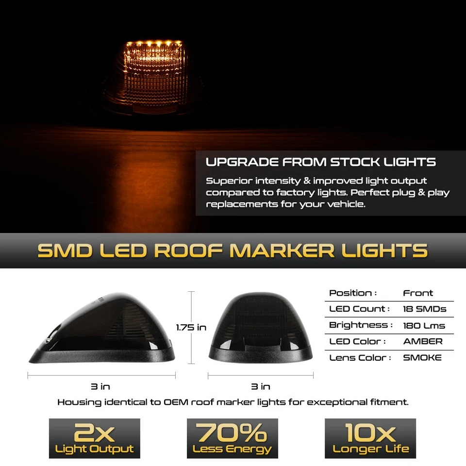 Roof Top Smoke LED Safety Tow Lights For 1999-2016 F250 F350 F450 F550 Superduty - Image 2 of 4