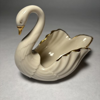 Lenox vtg Swan Gold Trim Porcelain Trinket Dish 24 Kt Gold Trim, 4